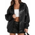 thumbnail image 1 of Leather Jacket Women Faux Oversized Coats 2025 Fall Fashion Outfits Winter Clothes Black S, 1 of 7