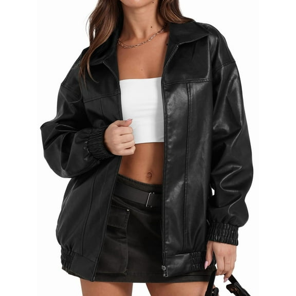 Leather Jacket Women Faux Oversized Coats 2025 Fall Fashion Outfits Winter Clothes Black S