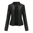 thumbnail image 1 of Leather Jacket Women Motorcycle Jacket Leather Jacket Motorcycle Jacket Women New Women's Slim Leather Stand-Up Collar Zipper Stitching Solid Color, 1 of 3