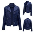 thumbnail image 1 of Leather Jacket for Women Casual Solid Color Pu Biker Coat Lapel Zip Up Jacket Faux Leather Moto Jacket with Pockets Jackets for Women, 1 of 1