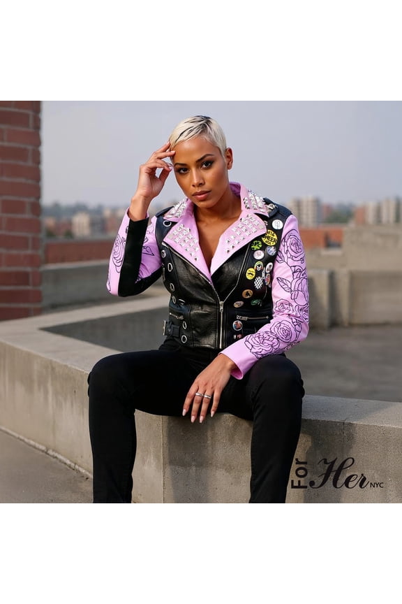 Leather Jacket with Pins and Studs - 81648