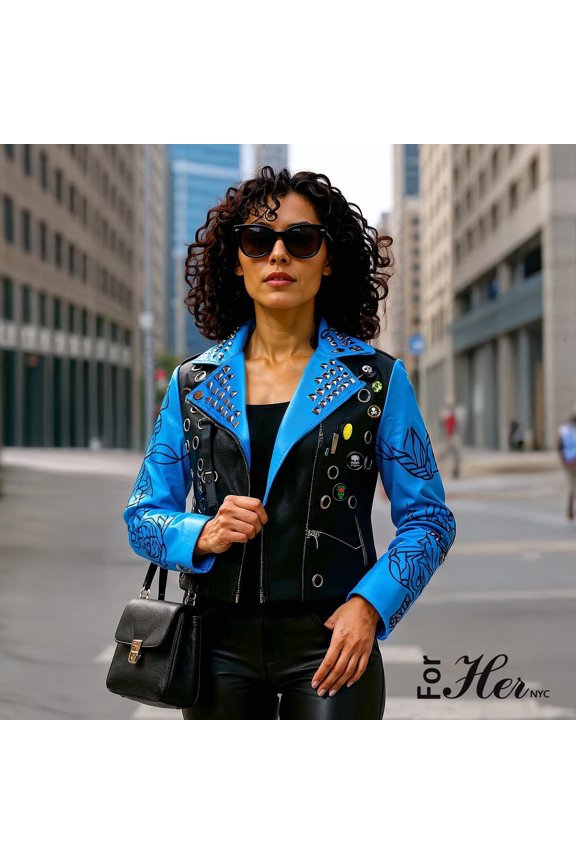 Leather Jacket with Pins and Studs - 81648