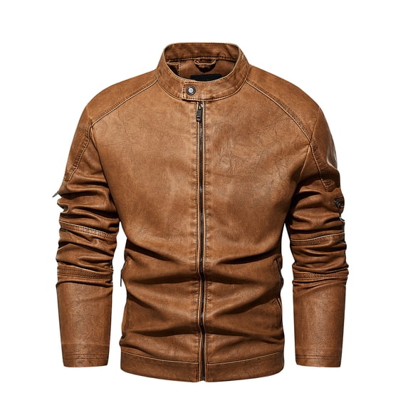 Leather Jackets for Men Punk Jacket Faux Bomber Jacket Men Stand-Up Collar Motorcycle Jackets Casual Zip-Up Jacket Winter Jackets For Men Fashion Biker Coat