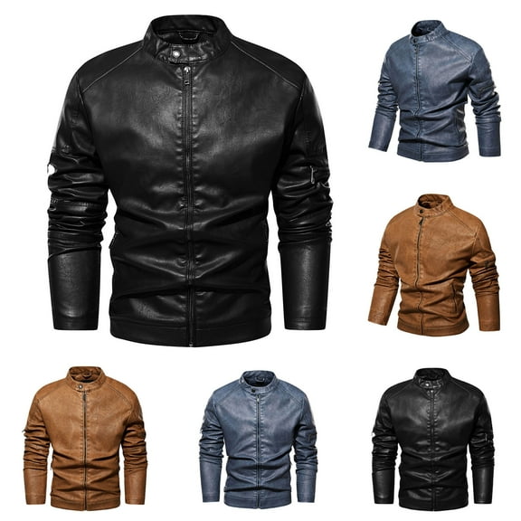 Leather Jackets for Men Punk Jacket Faux Bomber Jacket Men Stand-Up Collar Motorcycle Jackets Casual Zip-Up Jacket Winter Jackets For Men Fashion Biker Coat