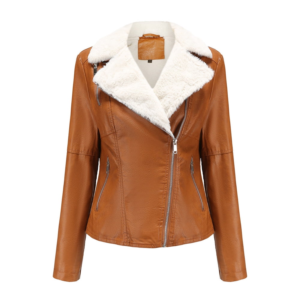 Leather Jackets for Women Zpanxa Women Faux Leather Moto Biker Short Coat Jacket, Plus Size Short Lightweight Motorcycle Biker Jacket, Fitted Slim Jackets Coat Khaki A S
