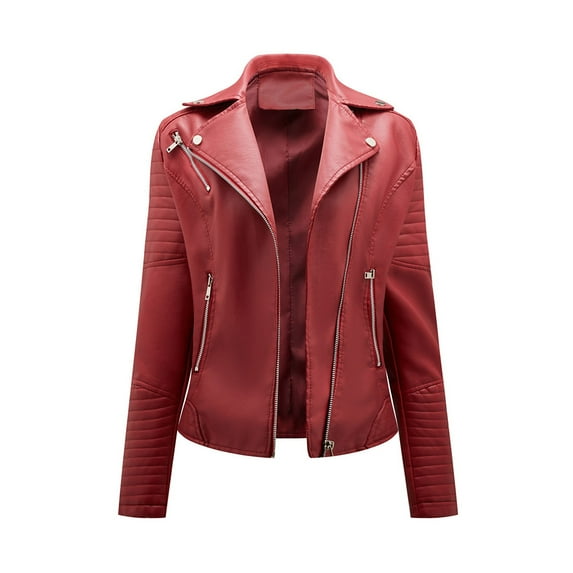 Leather Jackets for Women Zpanxa Women Faux Leather Moto Biker Short Coat Jacket, Plus Size Short Lightweight Motorcycle Biker Jacket, Fitted Slim Jackets Coat Wine XL