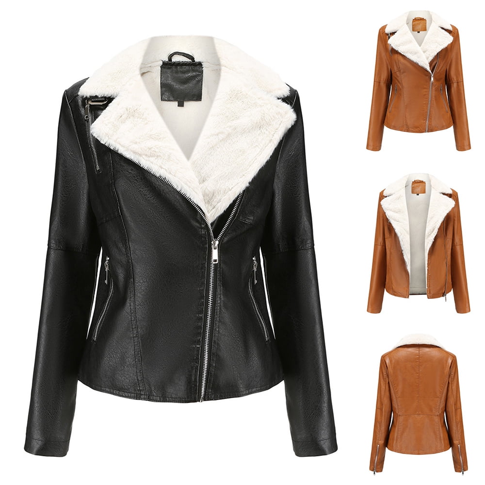 Leather Jackets for Women Zpanxa Women Faux Leather Moto Biker Short Coat Jacket, Plus Size Short Lightweight Motorcycle Biker Jacket, Fitted Slim Jackets Coat Black A L