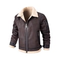 thumbnail image 1 of Leather Jackets for Men Thicken Fleece Lined Coats with Zipper Pockets and Collared Long Sleeve Zip Up Slim Thermal Warm Business Work Winter Jacket, 1 of 3