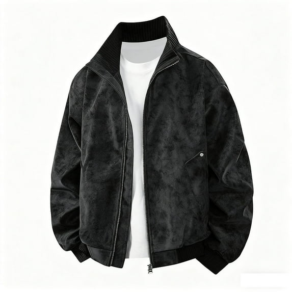 Leather Jackets for Men with Pockets Long Sleeve Zip Up Coats Mens Trendy Solid Color Mock Neck Windbreaker Thermal Warm Motorcycle Jacket