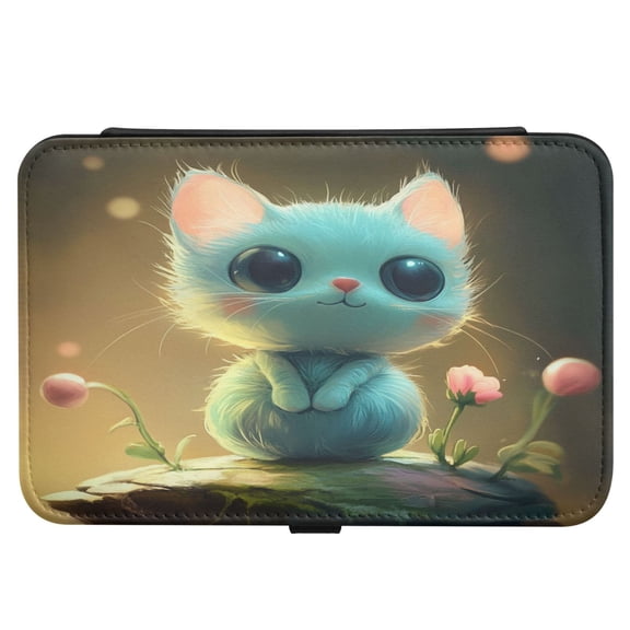 Leather Jewelry Box Rectangular 8.27x5.5x1.78In Travel Jewelry Storage Earrings Necklace Bracelet Watch Brooch Storage Adorable Blue Cat