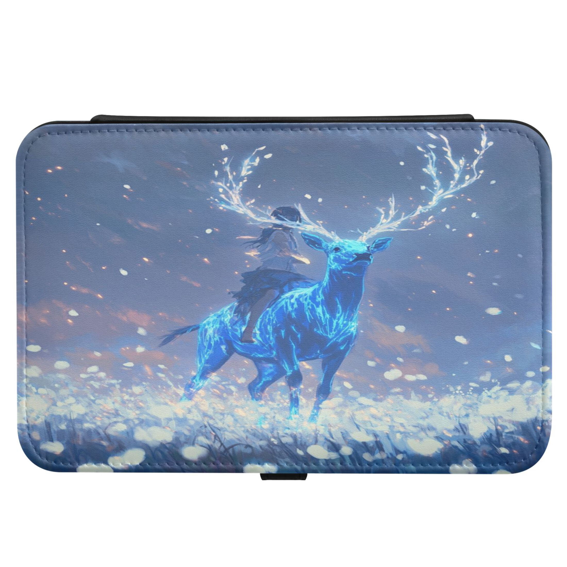 Leather Jewelry Box Rectangular 8.27x5.5x1.78In Travel Jewelry Storage Earrings Necklace Bracelet Watch Brooch Storage Beautiful Blue Elk