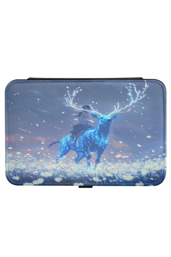 Leather Jewelry Box Rectangular 8.27x5.5x1.78In Travel Jewelry Storage Earrings Necklace Bracelet Watch Brooch Storage Beautiful Blue Elk