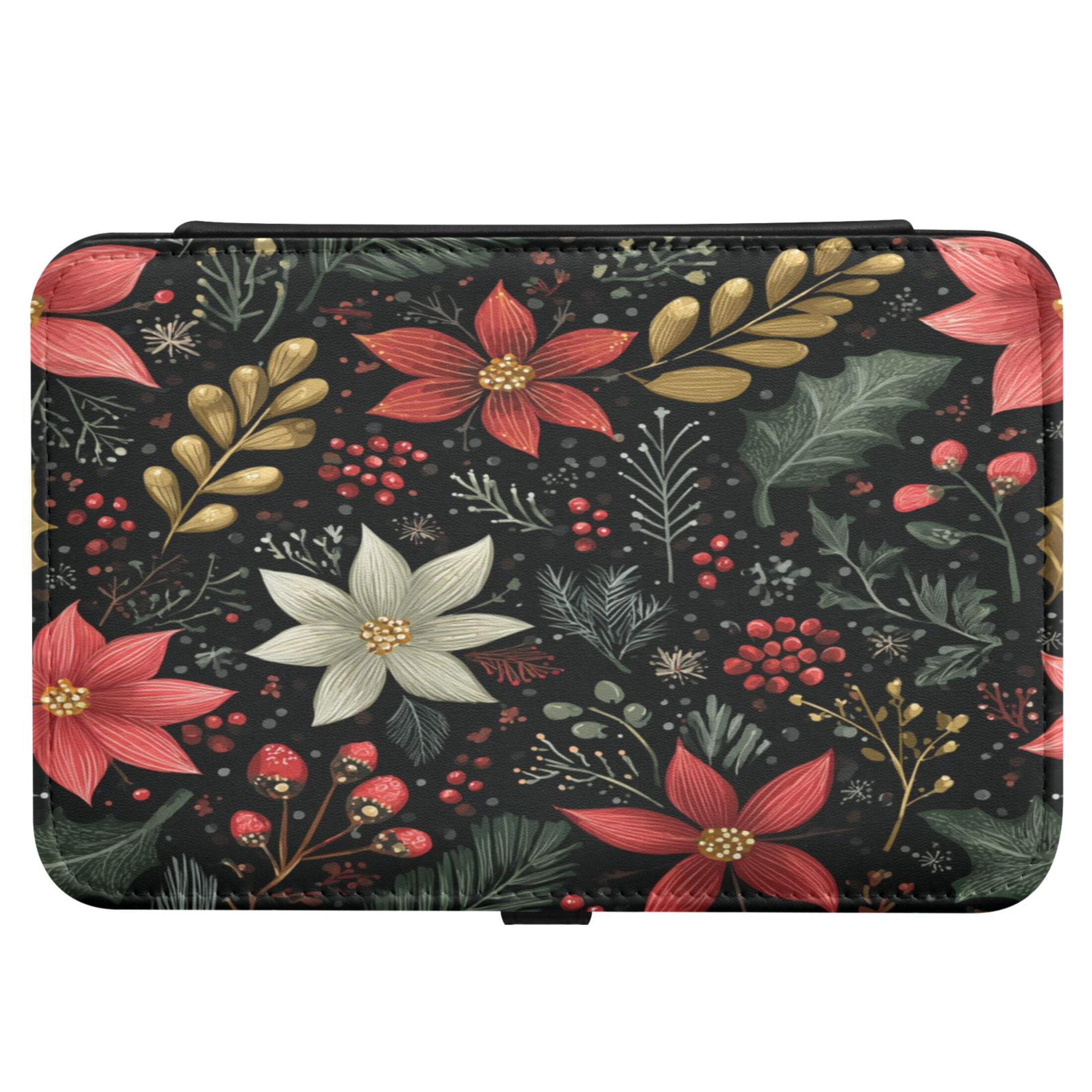 Leather Jewelry Box Rectangular 8.27x5.5x1.78In Travel Jewelry Storage Earrings Necklace Bracelet Watch Brooch Storage Beautiful Christmas Flowers