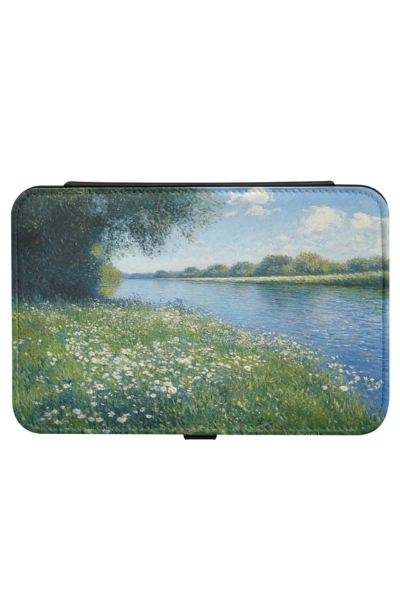 Leather Jewelry Box Rectangular 8.27x5.5x1.78In Travel Jewelry Storage Earrings Necklace Bracelet Watch Brooch Storage Beautiful Oil Painting Lake