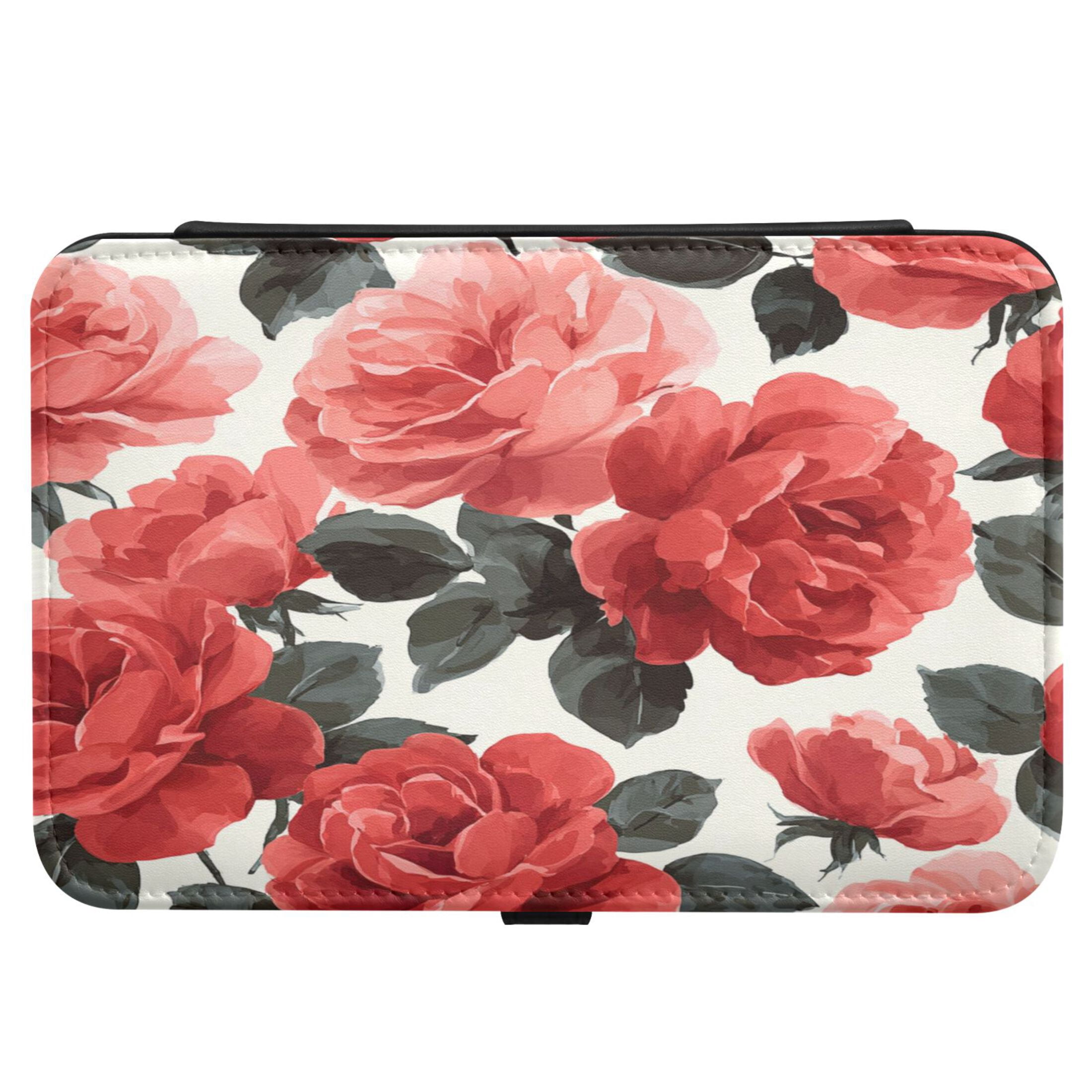 Leather Jewelry Box Rectangular 8.27x5.5x1.78In Travel Jewelry Storage Earrings Necklace Bracelet Watch Brooch Storage Beautiful Red Rose
