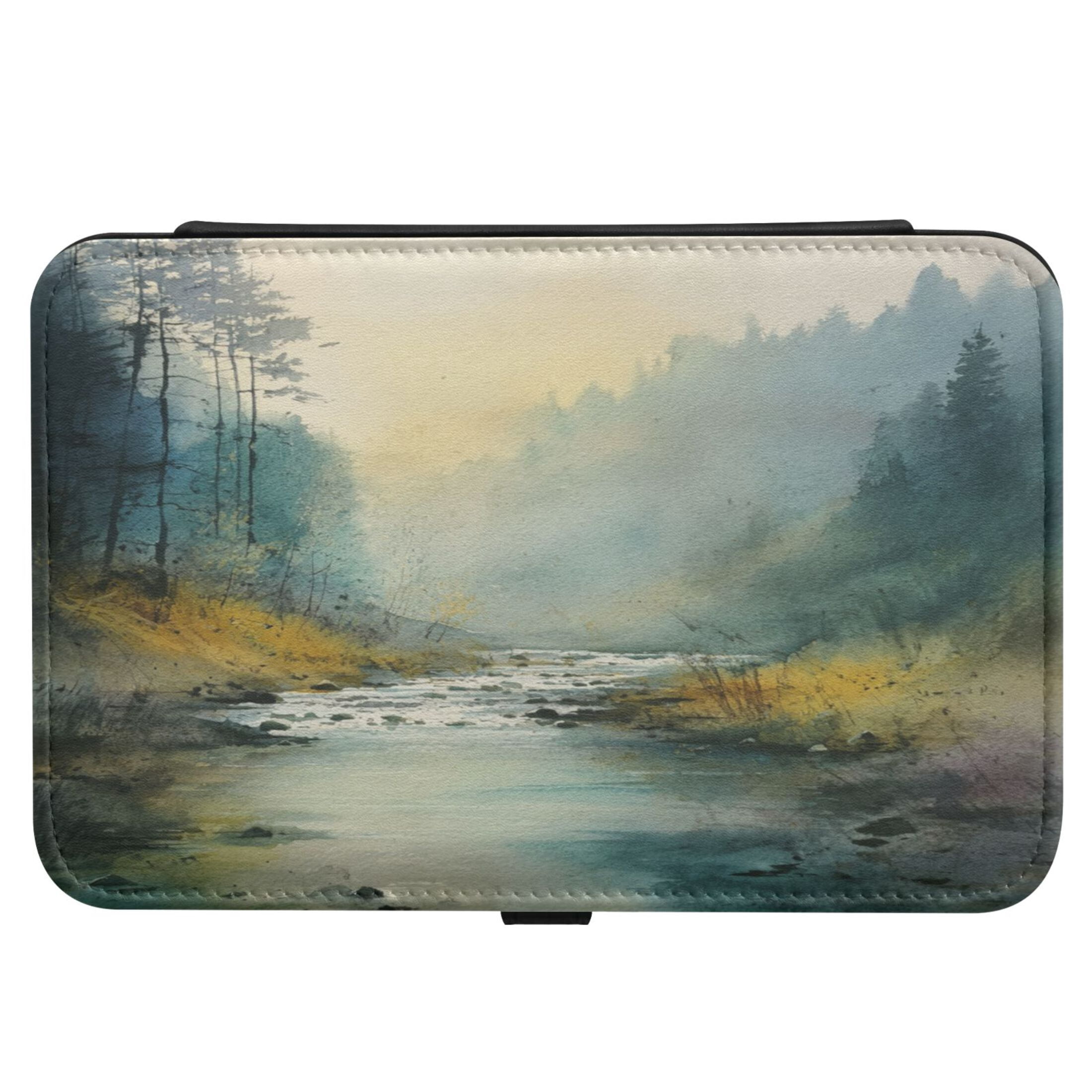 Leather Jewelry Box Rectangular 8.27x5.5x1.78In Travel Jewelry Storage Earrings Necklace Bracelet Watch Brooch Storage Beautiful Watercolor Forest