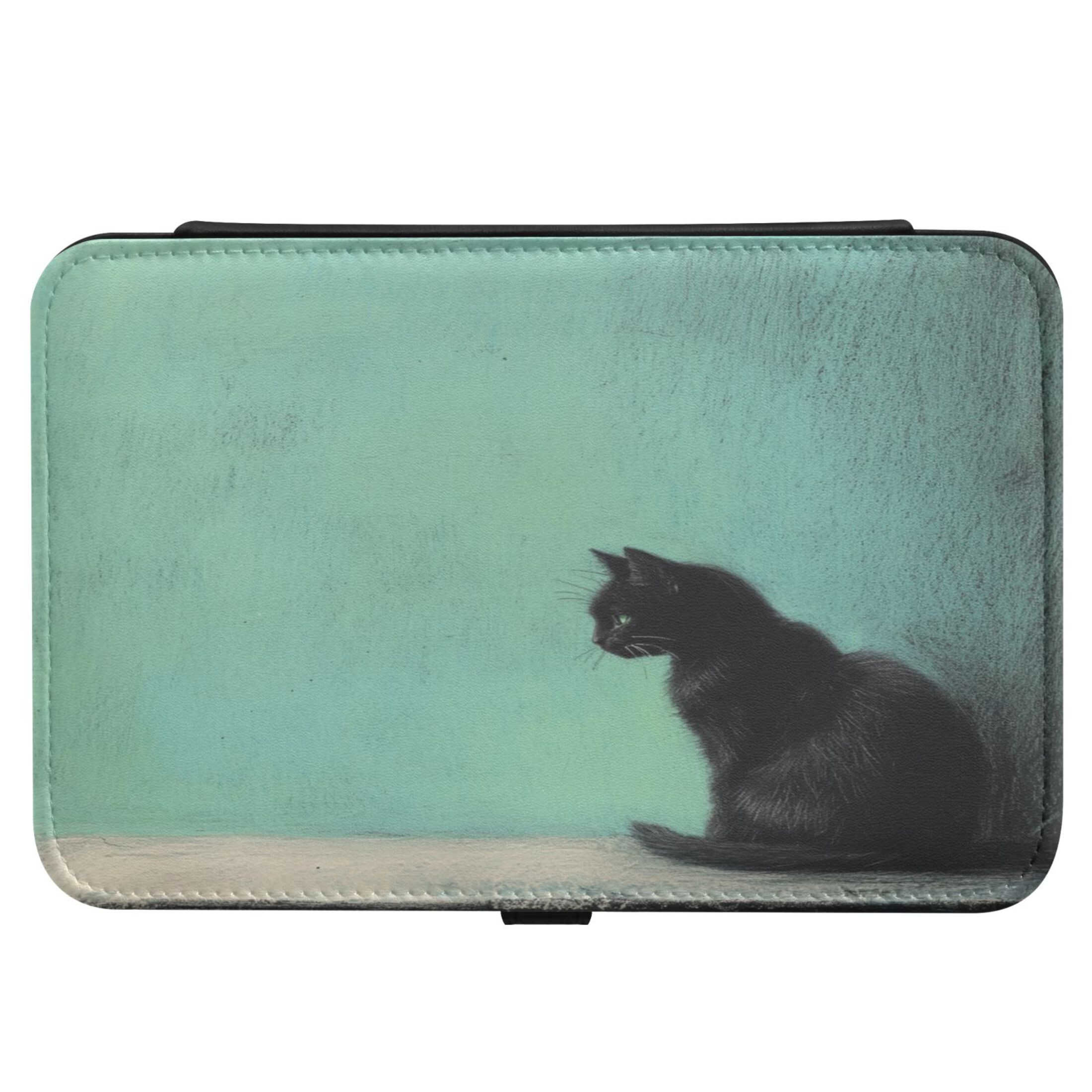 Leather Jewelry Box Rectangular 8.27x5.5x1.78In Travel Jewelry Storage Earrings Necklace Bracelet Watch Brooch Storage Black Cartoon Cat