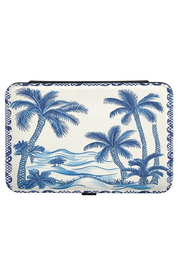 Leather Jewelry Box Rectangular 8.27x5.5x1.78In Travel Jewelry Storage Earrings Necklace Bracelet Watch Brooch Storage Blue Tree by The Sea