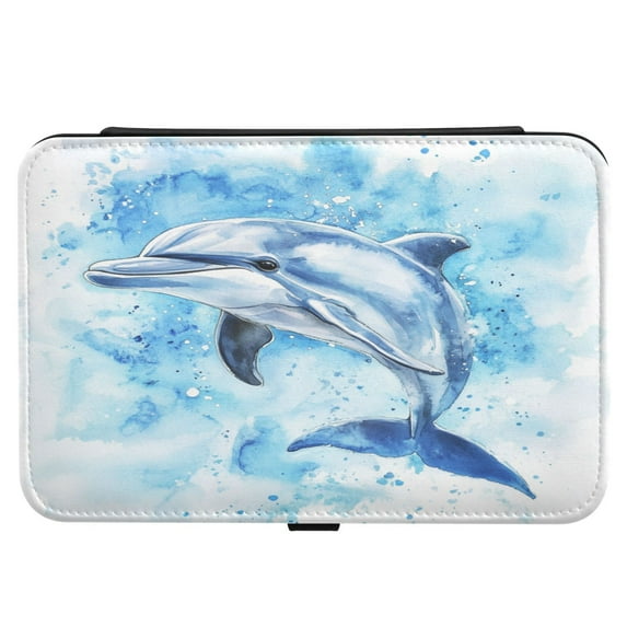 Leather Jewelry Box Rectangular 8.27x5.5x1.78In Travel Jewelry Storage Earrings Necklace Bracelet Watch Brooch Storage Blue Watercolor Dolphin Pattern