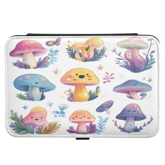 Leather Jewelry Box Rectangular 8.27x5.5x1.78In Travel Jewelry Storage Earrings Necklace Bracelet Watch Brooch Storage Cartoon Beautiful Colored Mushrooms