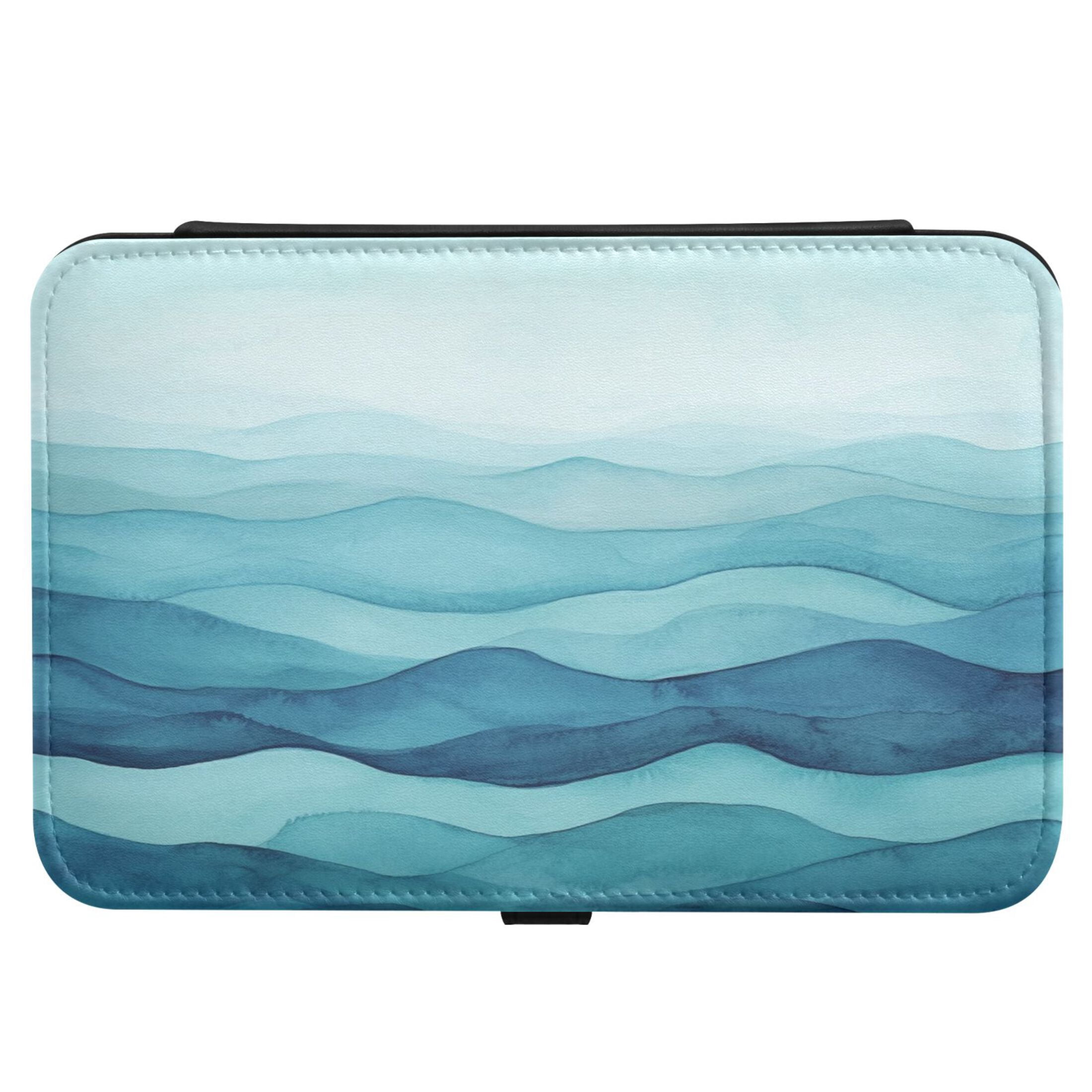 Leather Jewelry Box Rectangular 8.27x5.5x1.78In Travel Jewelry Storage Earrings Necklace Bracelet Watch Brooch Storage Cartoon Blue Sea