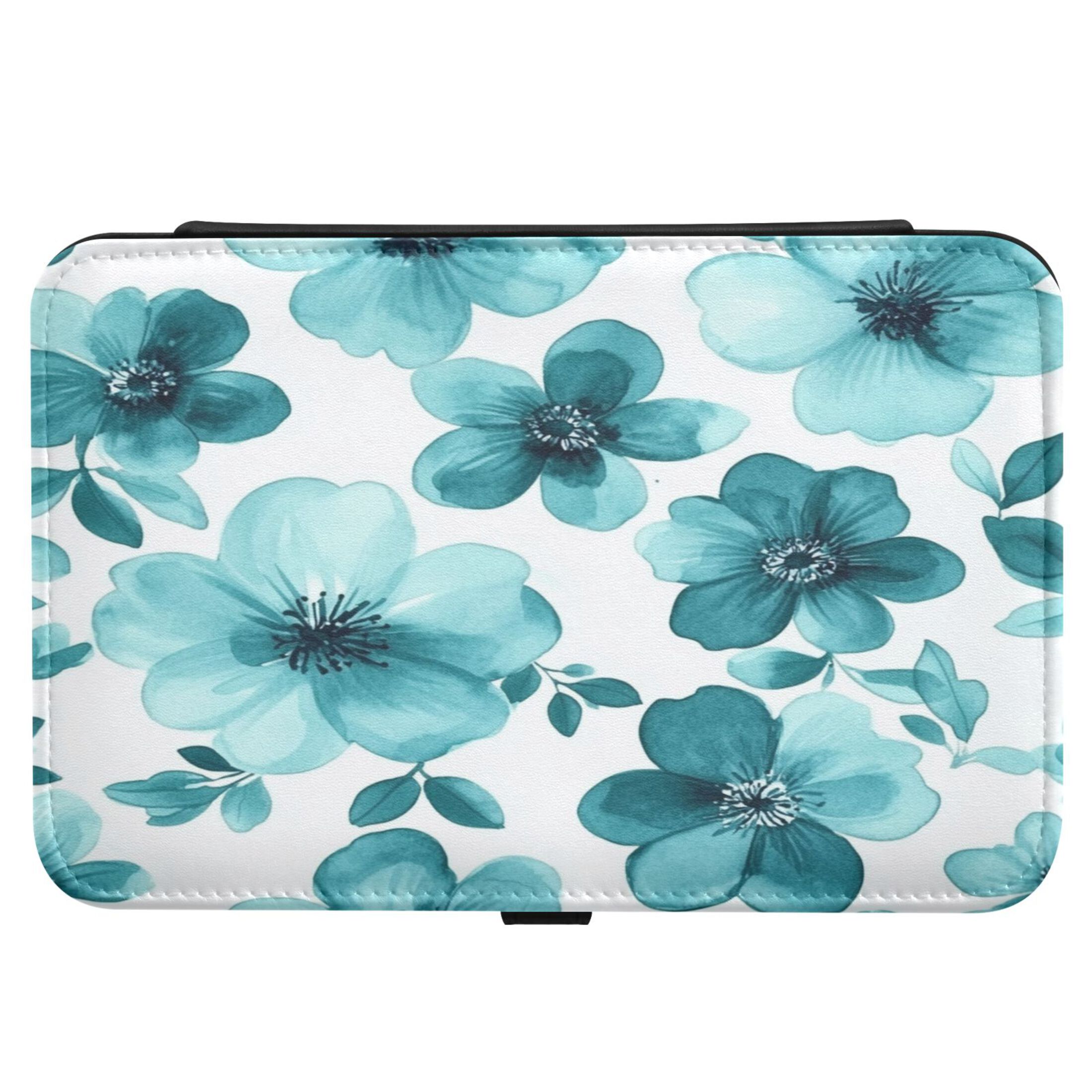 Leather Jewelry Box Rectangular 8.27x5.5x1.78In Travel Jewelry Storage Earrings Necklace Bracelet Watch Brooch Storage Cartoon Navy Flowers Seamless