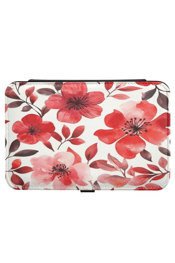 Leather Jewelry Box Rectangular 8.27x5.5x1.78In Travel Jewelry Storage Earrings Necklace Bracelet Watch Brooch Storage Cartoon Red Flowers