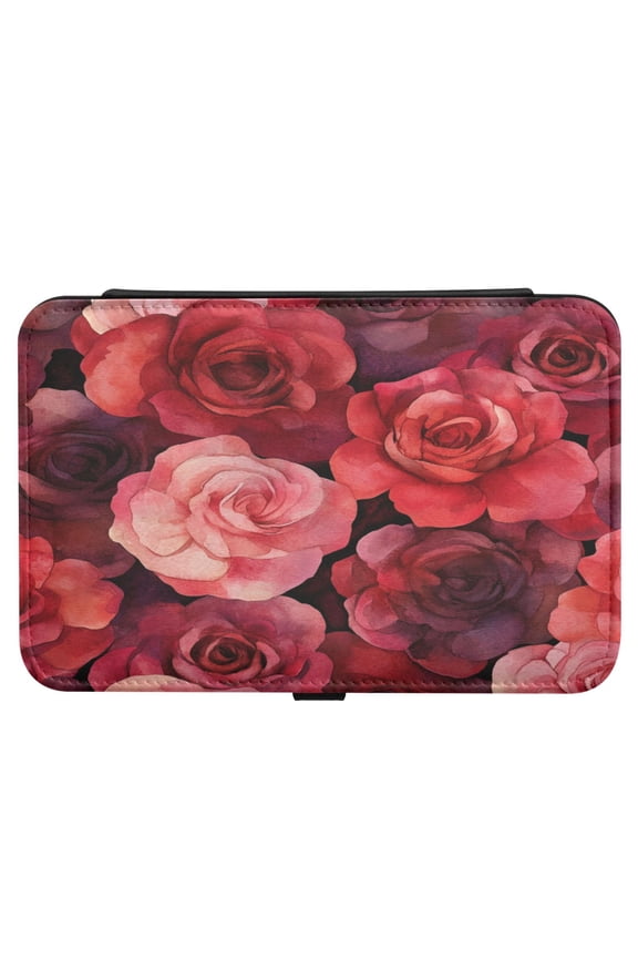 Leather Jewelry Box Rectangular 8.27x5.5x1.78In Travel Jewelry Storage Earrings Necklace Bracelet Watch Brooch Storage Cartoon Red Roses