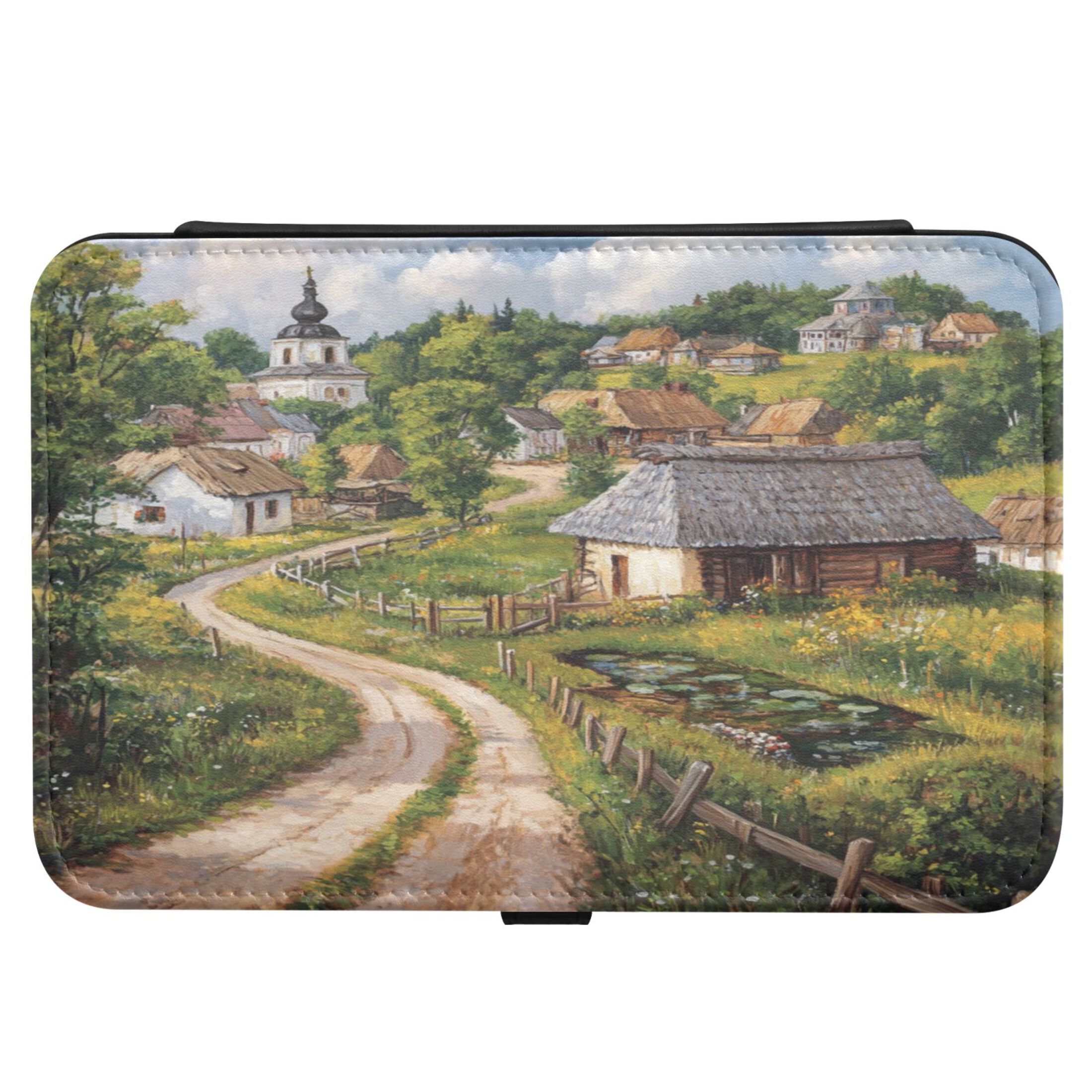 Leather Jewelry Box Rectangular 8.27x5.5x1.78In Travel Jewelry Storage Earrings Necklace Bracelet Watch Brooch Storage Cartoon Village