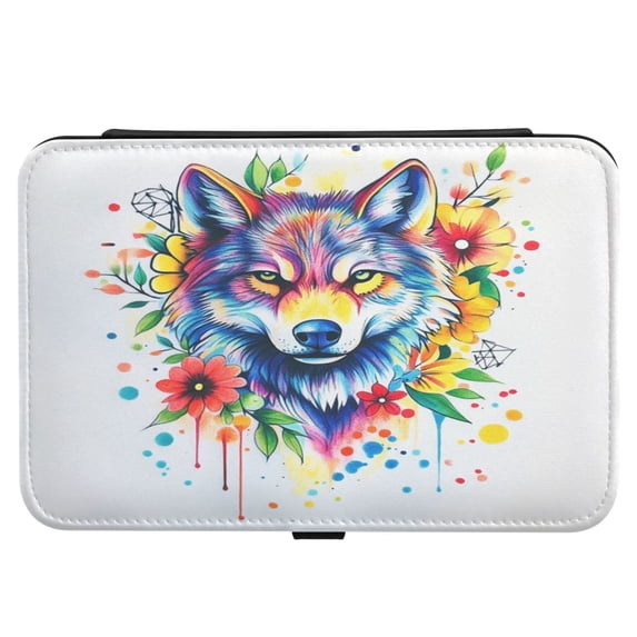 Leather Jewelry Box Rectangular 8.27x5.5x1.78In Travel Jewelry Storage Earrings Necklace Bracelet Watch Brooch Storage Cool Color Wolf
