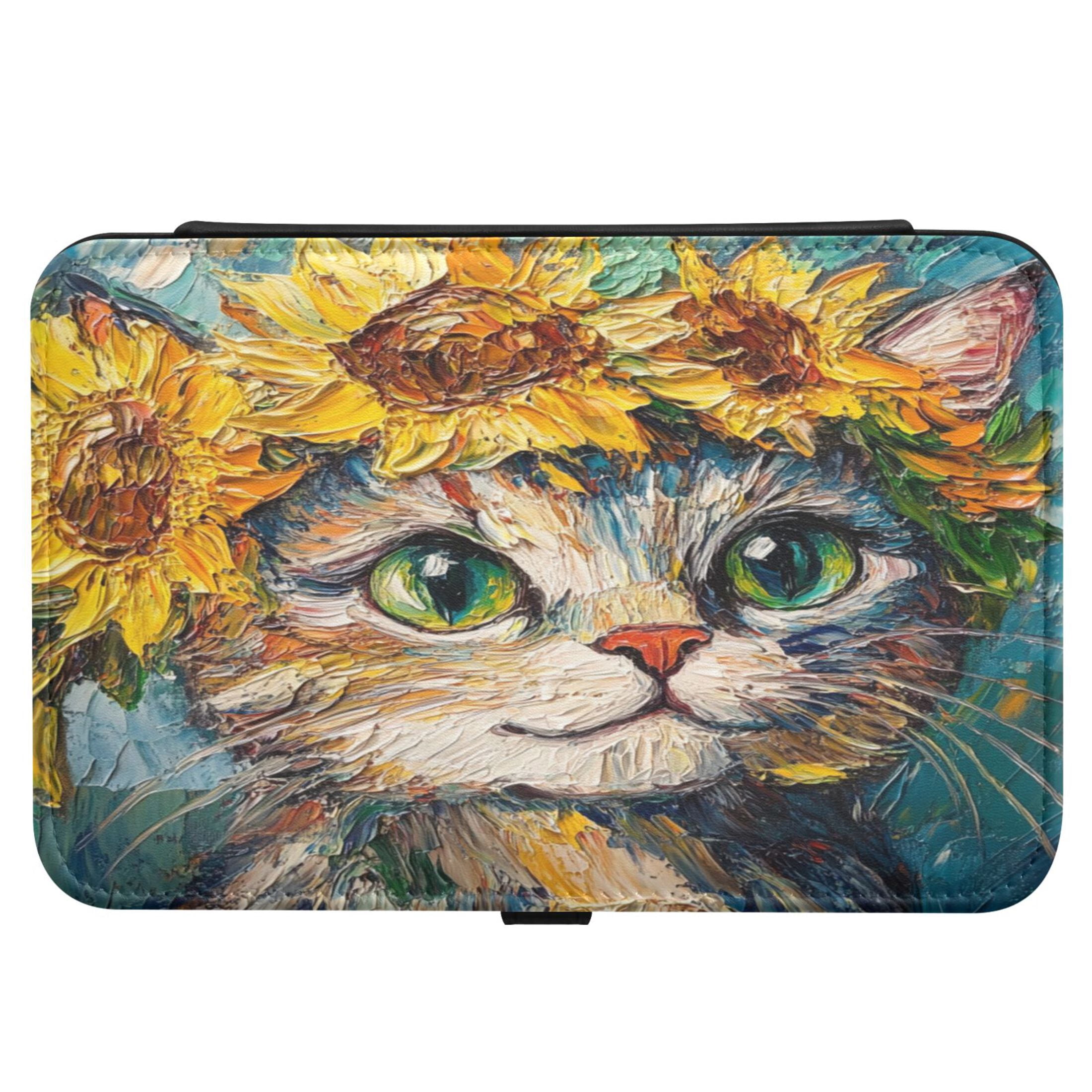 Leather Jewelry Box Rectangular 8.27x5.5x1.78In Travel Jewelry Storage Earrings Necklace Bracelet Watch Brooch Storage Cute Sunflower Cat