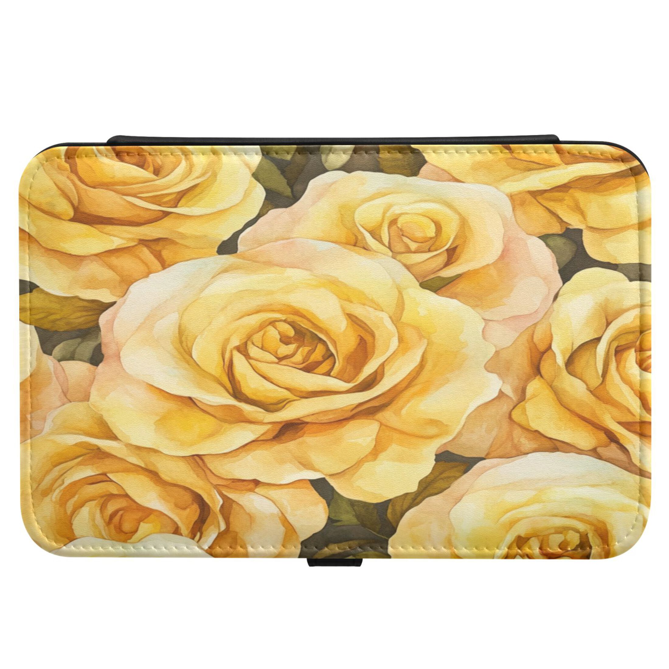 Leather Jewelry Box Rectangular 8.27x5.5x1.78In Travel Jewelry Storage Earrings Necklace Bracelet Watch Brooch Storage Gold Roses Seamless