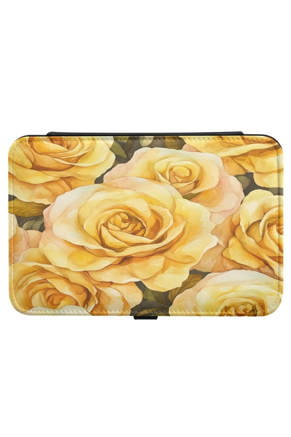 Leather Jewelry Box Rectangular 8.27x5.5x1.78In Travel Jewelry Storage Earrings Necklace Bracelet Watch Brooch Storage Gold Roses Seamless