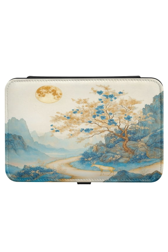 Leather Jewelry Box Rectangular 8.27x5.5x1.78In Travel Jewelry Storage Earrings Necklace Bracelet Watch Brooch Storage Golden Classical Deer