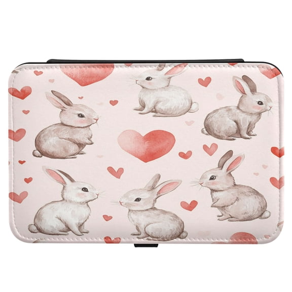 Leather Jewelry Box Rectangular 8.27x5.5x1.78In Travel Jewelry Storage Earrings Necklace Bracelet Watch Brooch Storage Gray Cute Love Rabbit