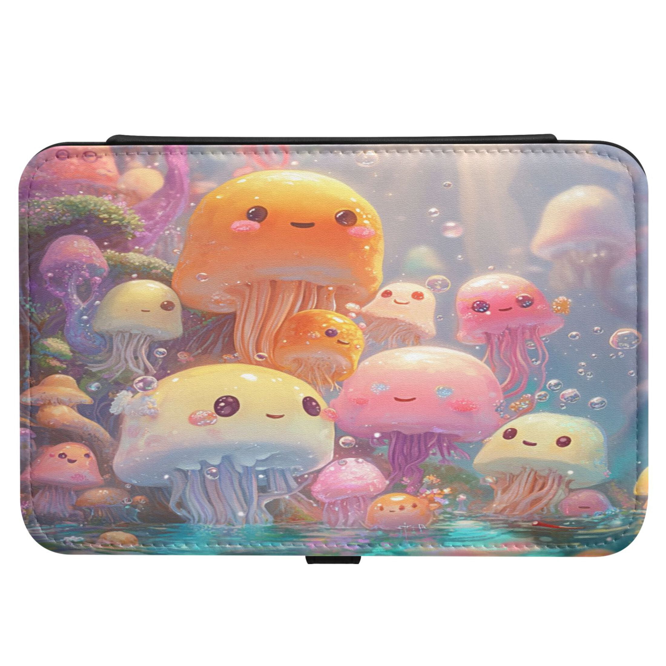 Leather Jewelry Box Rectangular 8.27x5.5x1.78In Travel Jewelry Storage Earrings Necklace Bracelet Watch Brooch Storage Lovely Cartoon Jellyfish