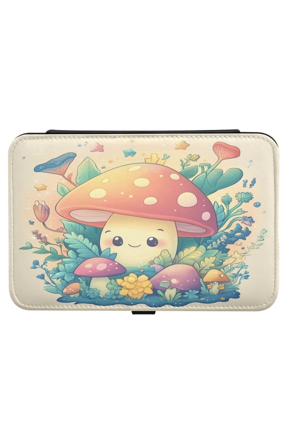 Leather Jewelry Box Rectangular 8.27x5.5x1.78In Travel Jewelry Storage Earrings Necklace Bracelet Watch Brooch Storage Lovely Cartoon Little Mushrooms