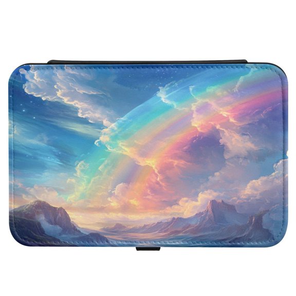 Leather Jewelry Box Rectangular 8.27x5.5x1.78In Travel Jewelry Storage Earrings Necklace Bracelet Watch Brooch Storage Picturesque Rainbow