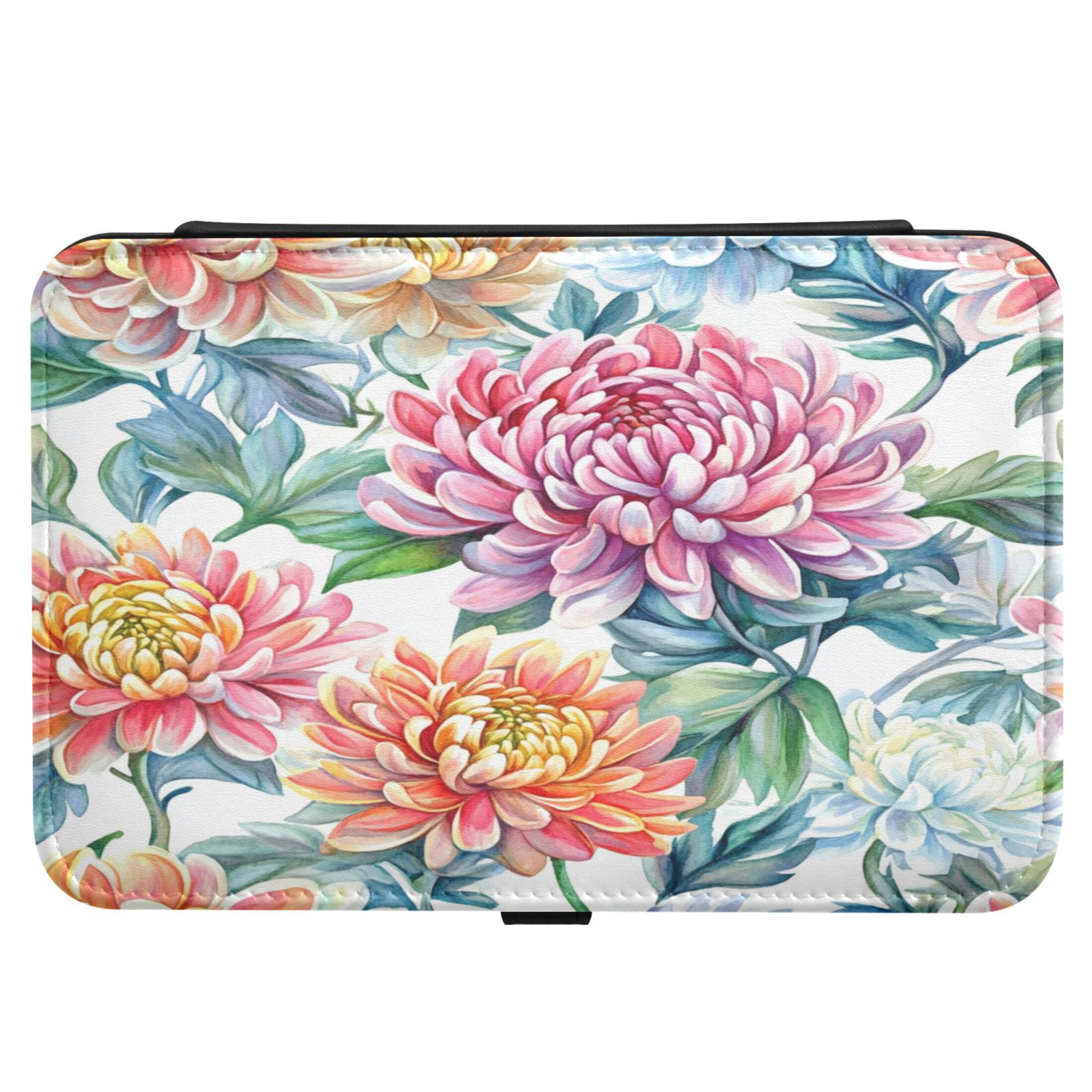 Leather Jewelry Box Rectangular 8.27x5.5x1.78In Travel Jewelry Storage Earrings Necklace Bracelet Watch Brooch Storage Pink Chrysanthemums