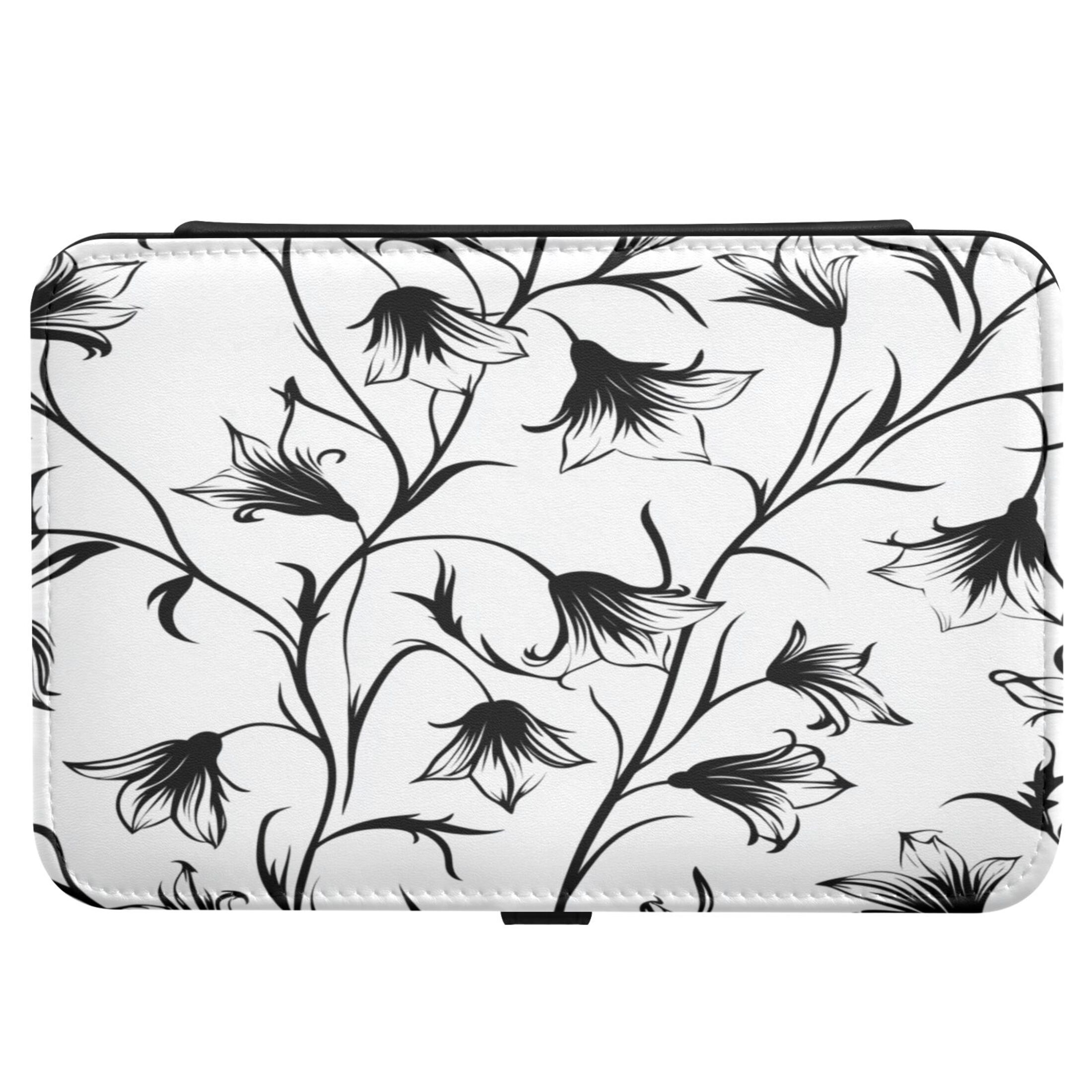 Leather Jewelry Box Rectangular 8.27x5.5x1.78In Travel Jewelry Storage Earrings Necklace Bracelet Watch Brooch Storage Pretty Black Cartoon Flowers