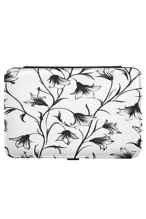 Leather Jewelry Box Rectangular 8.27x5.5x1.78In Travel Jewelry Storage Earrings Necklace Bracelet Watch Brooch Storage Pretty Black Cartoon Flowers