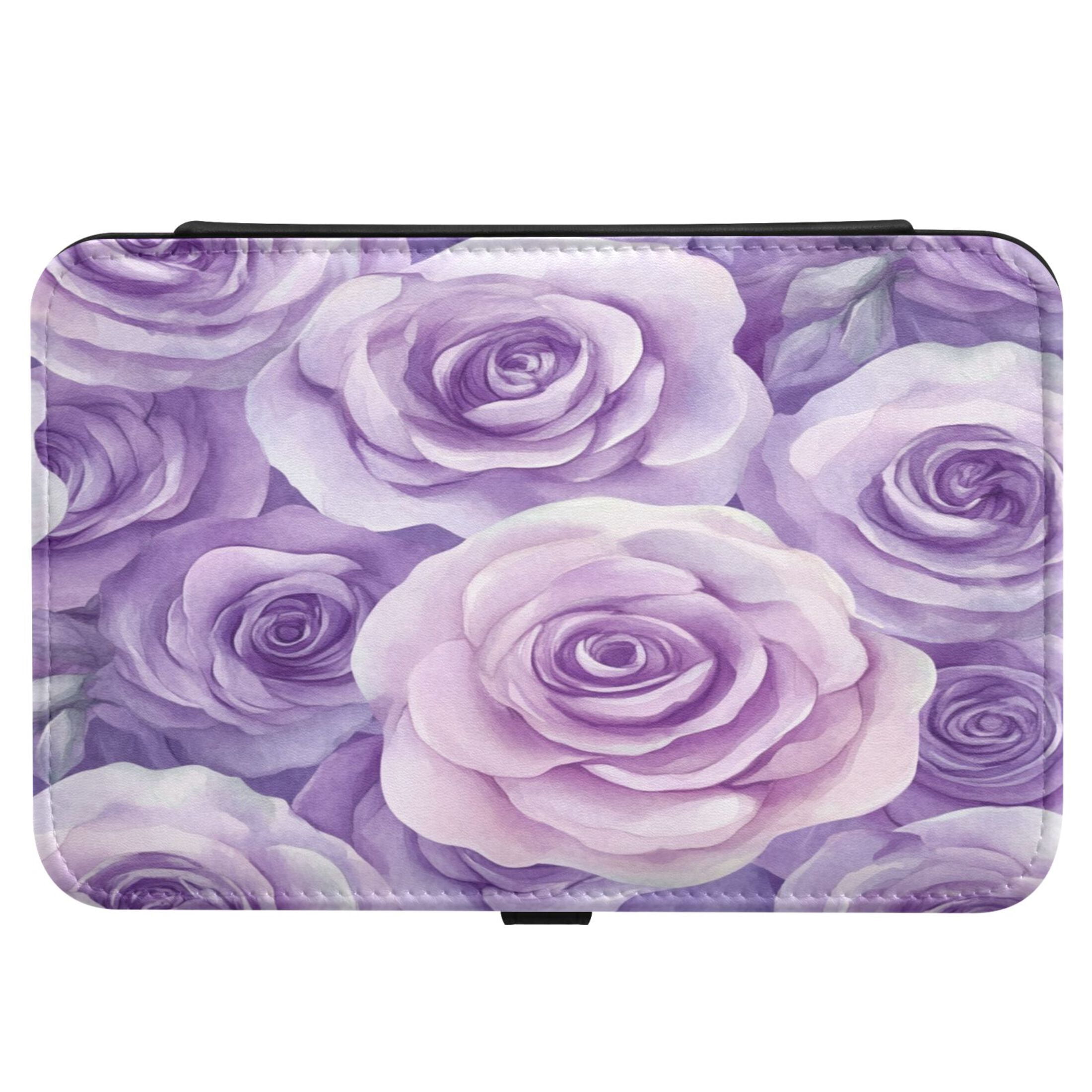 Leather Jewelry Box Rectangular 8.27x5.5x1.78In Travel Jewelry Storage Earrings Necklace Bracelet Watch Brooch Storage Purple Roses