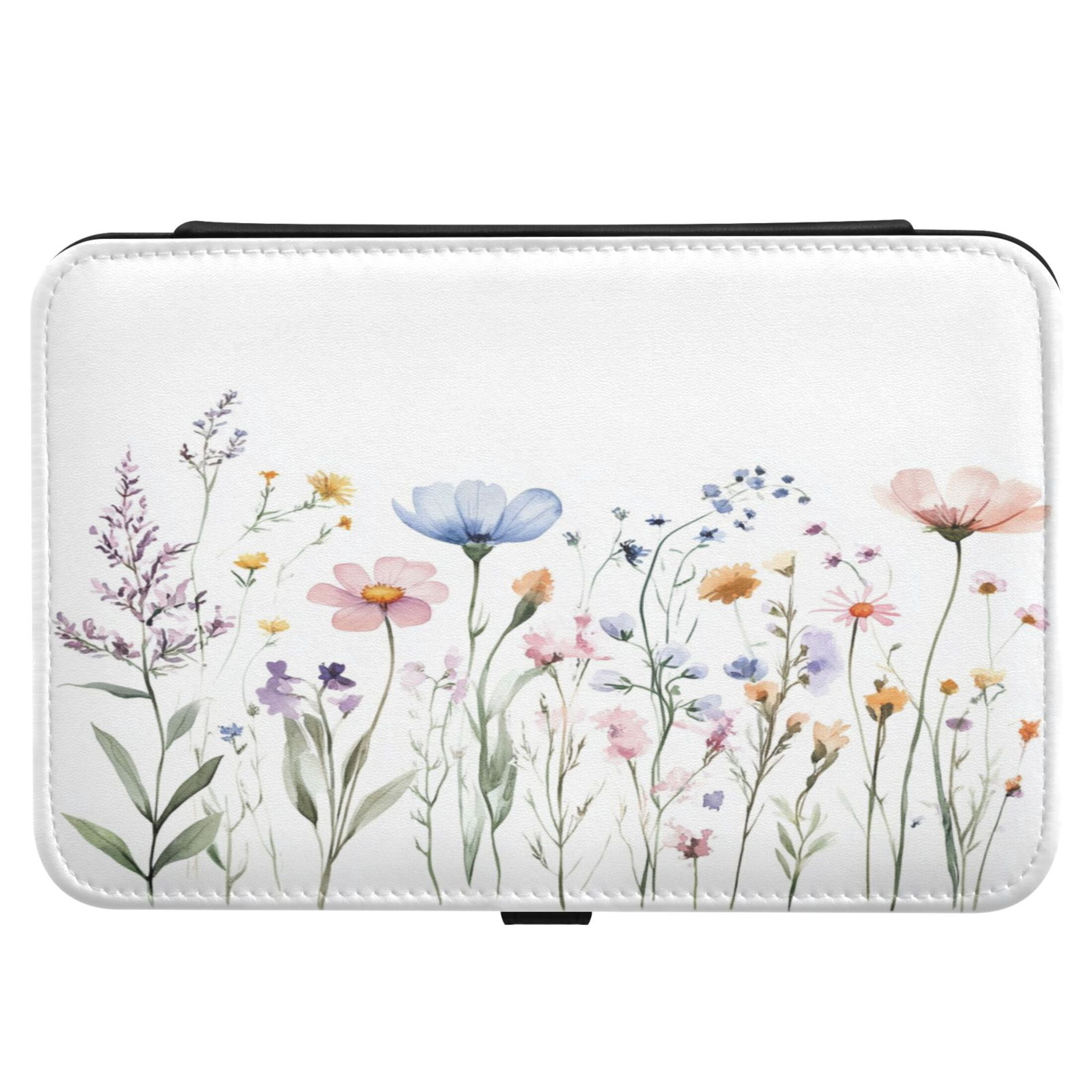 Leather Jewelry Box Rectangular 8.27x5.5x1.78In Travel Jewelry Storage Earrings Necklace Bracelet Watch Brooch Storage Watercolor Blue Flowers