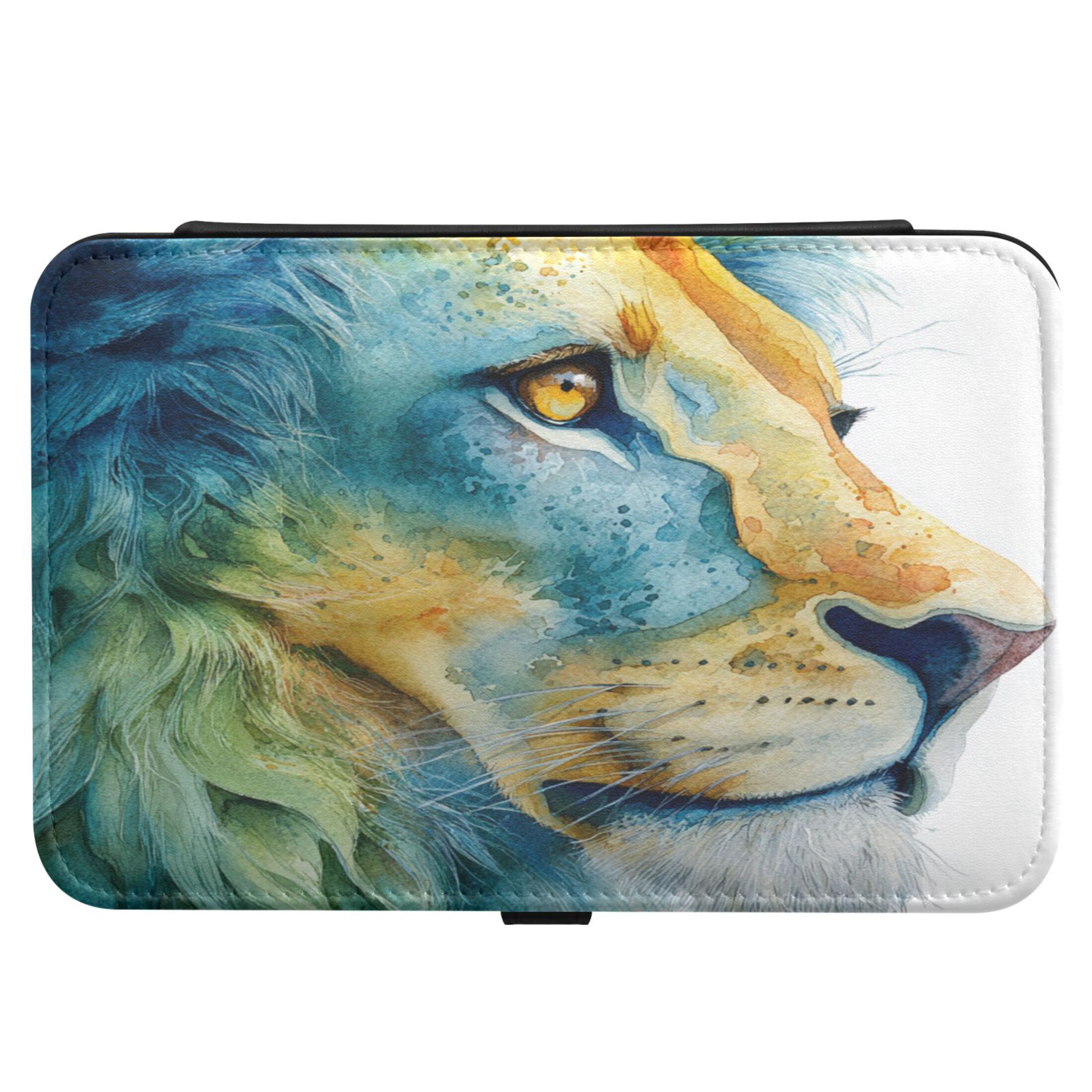 Leather Jewelry Box Rectangular 8.27x5.5x1.78In Travel Jewelry Storage Earrings Necklace Bracelet Watch Brooch Storage Watercolor Blue Lion