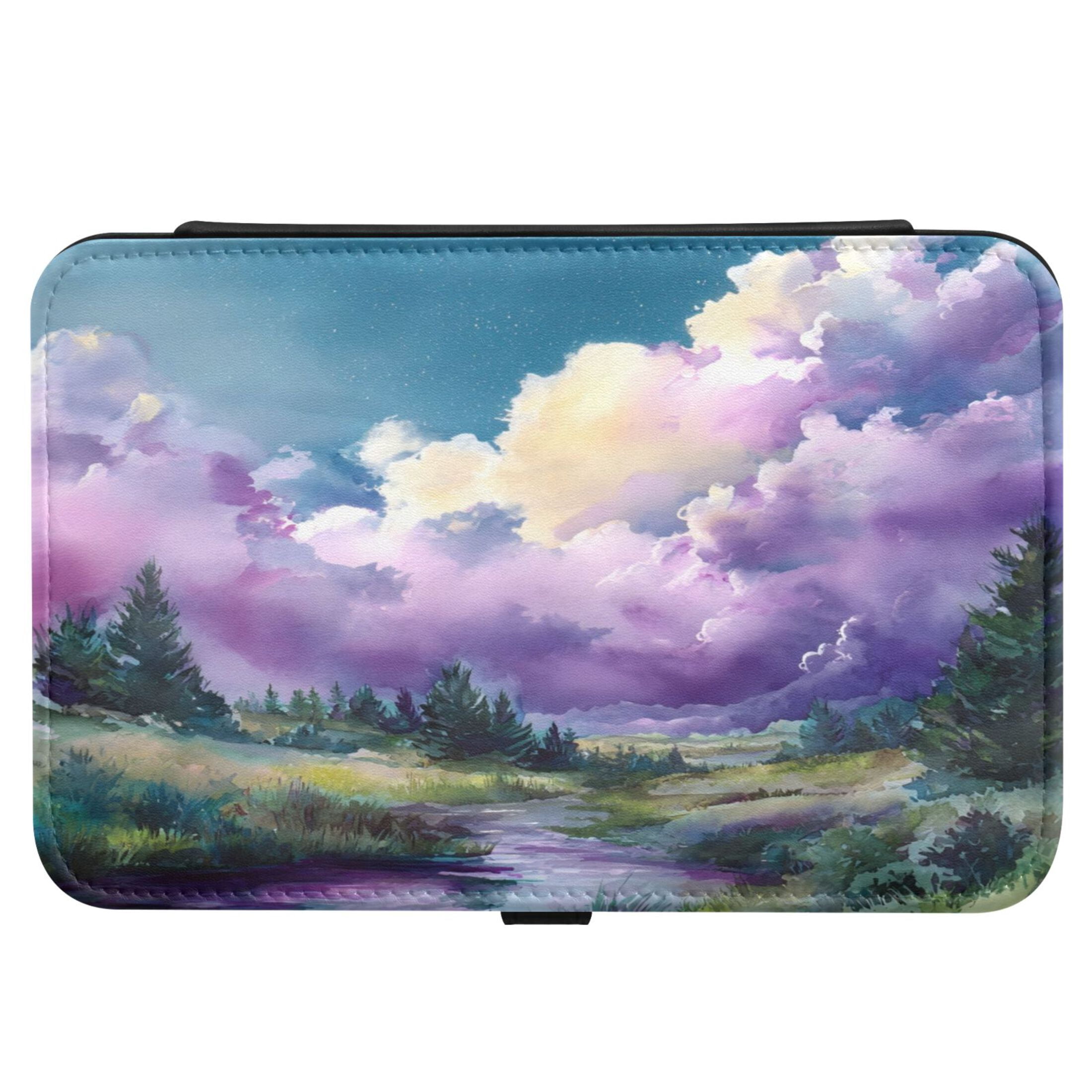 Leather Jewelry Box Rectangular 8.27x5.5x1.78In Travel Jewelry Storage Earrings Necklace Bracelet Watch Brooch Storage Watercolor Cloud