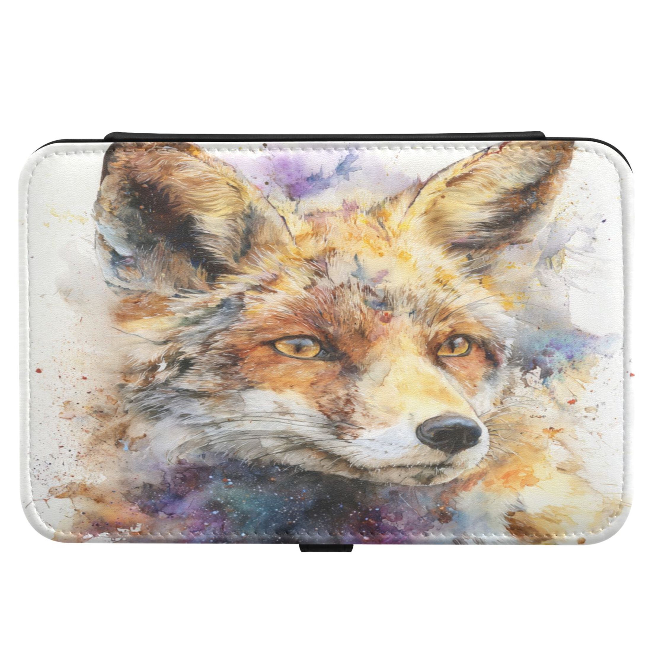 Leather Jewelry Box Rectangular 8.27x5.5x1.78In Travel Jewelry Storage Earrings Necklace Bracelet Watch Brooch Storage Watercolor Fox