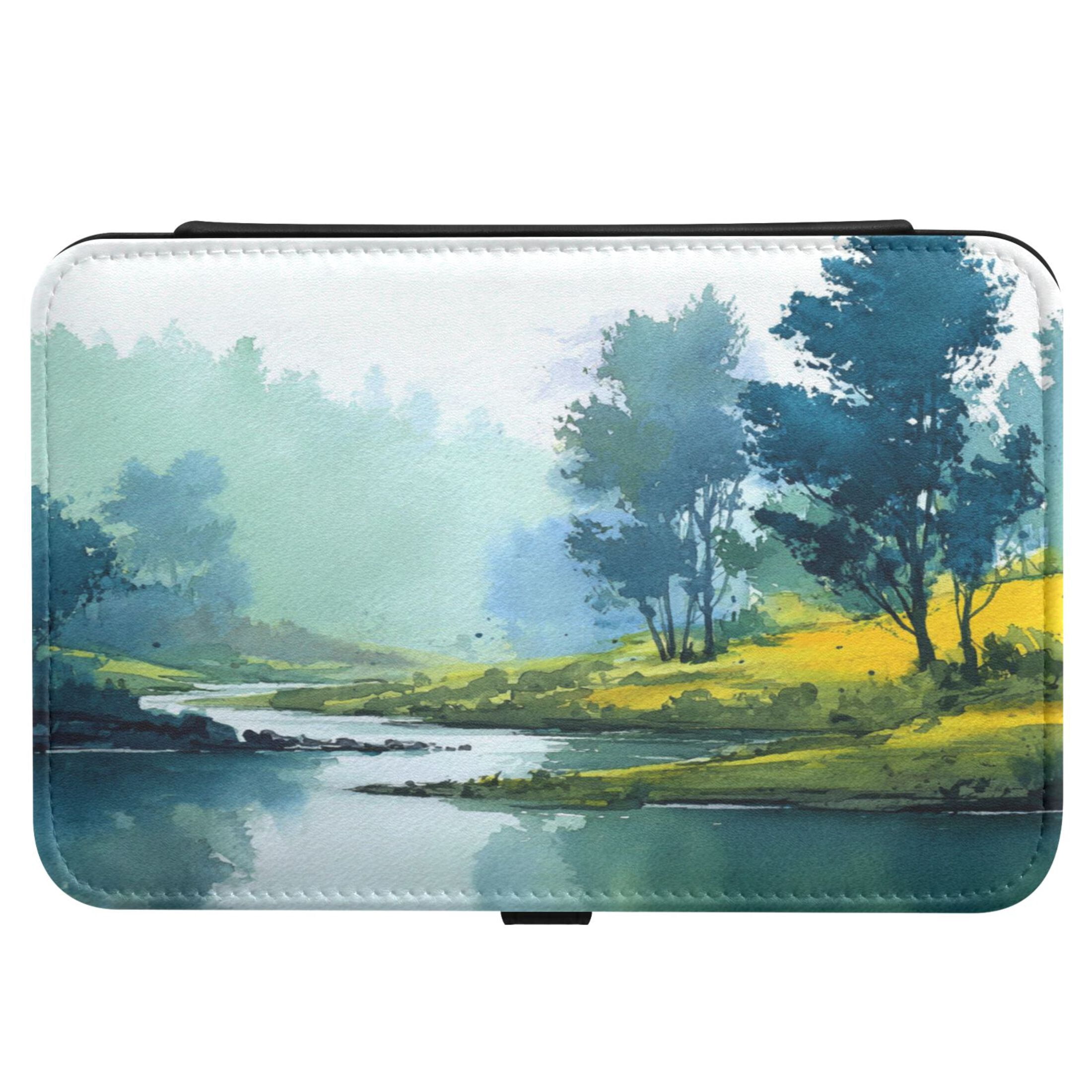 Leather Jewelry Box Rectangular 8.27x5.5x1.78In Travel Jewelry Storage Earrings Necklace Bracelet Watch Brooch Storage Watercolor Lake