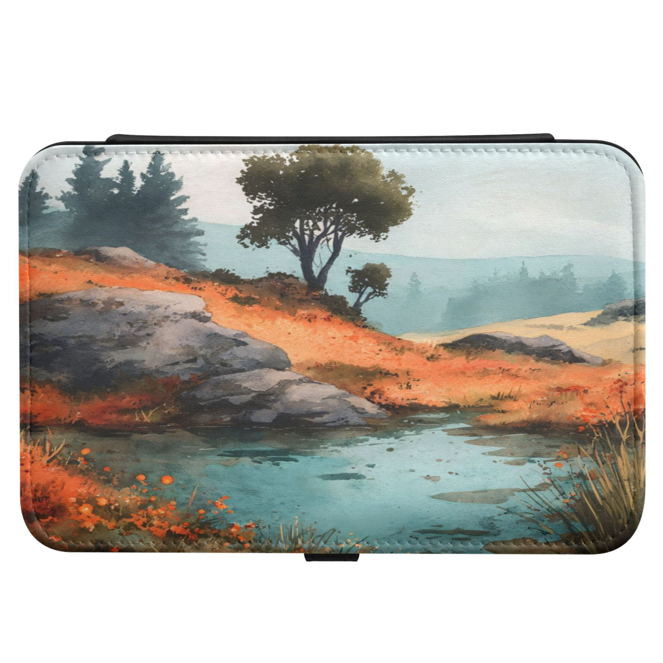 Leather Jewelry Box Rectangular 8.27x5.5x1.78In Travel Jewelry Storage Earrings Necklace Bracelet Watch Brooch Storage Watercolor Tree