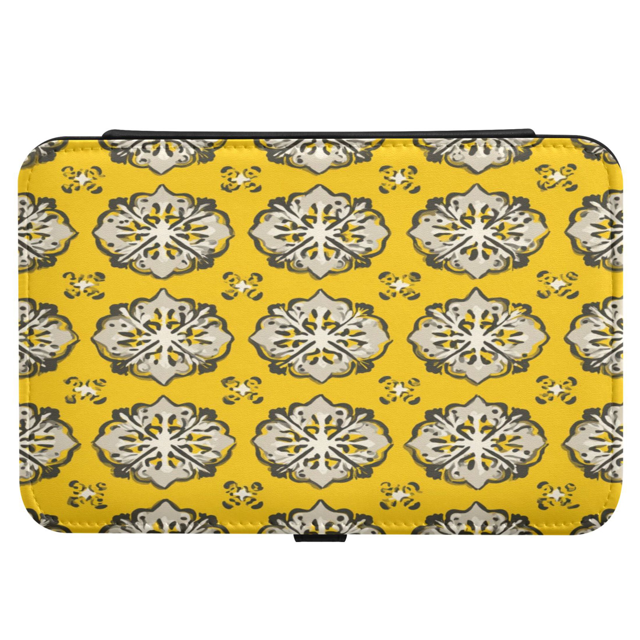 Leather Jewelry Box Rectangular 8.27x5.5x1.78In Travel Jewelry Storage Earrings Necklace Bracelet Watch Brooch Storage Yellow Pattern Seamless
