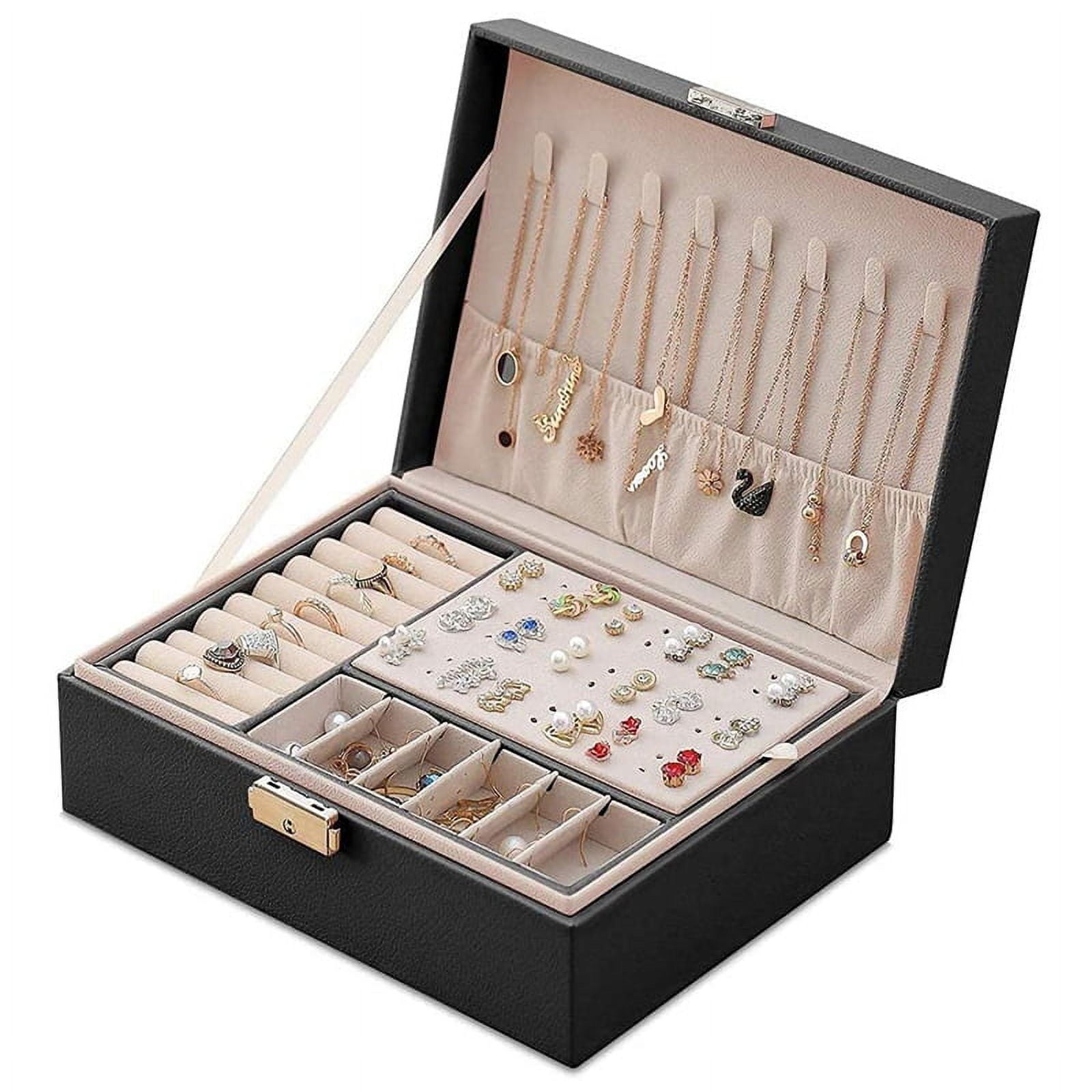 Leather Jewelry Box Snap on Jewelry Box for Women Girls Jewelry Organizer Storage Case with Two